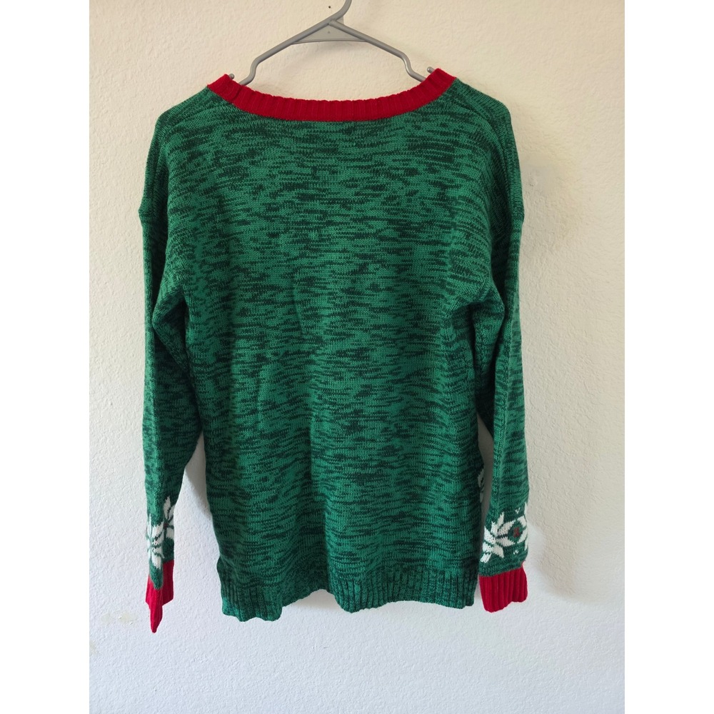 99 Jane Street Meowy Christmas Cat Sweater Green Sequin Jingle Bell Small - Picture 2 of 9